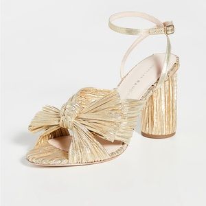 Loeffler Randall camellia bow heels in metallic gold